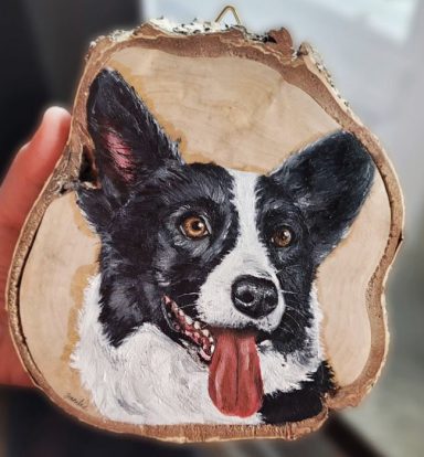 Porträtt på hund trä corgi